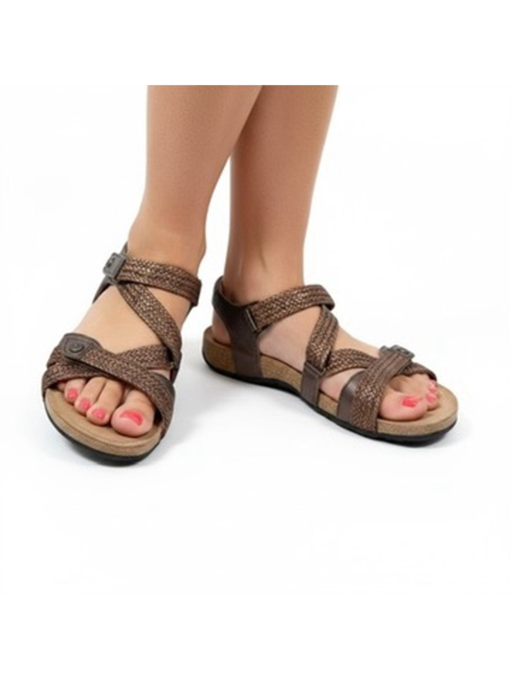Taos Trulie Womens Sandals Bronze Woven Leather Adjustable Wedge Size 41 10-10.5